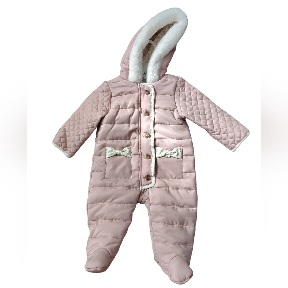 Nicole Miller Faux Fur Pink Quilted Kids One Piece Snowsuit--Size 3-6 Months